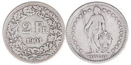 2 Franken von 1901 (schön bis sehr schön). Ab 1.--