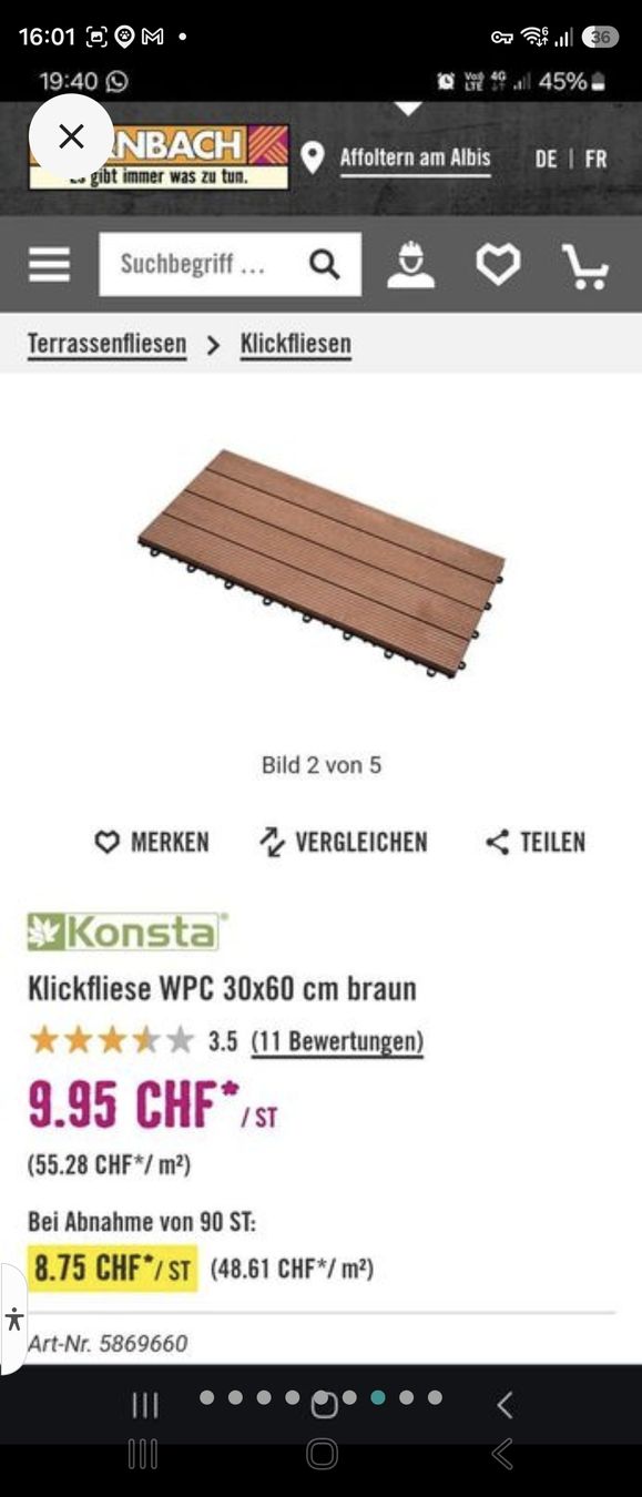 Bodenbeläge: Terrassendielen Klickfliesen WPC – Gebraucht aus Dietikon von Wutho 3