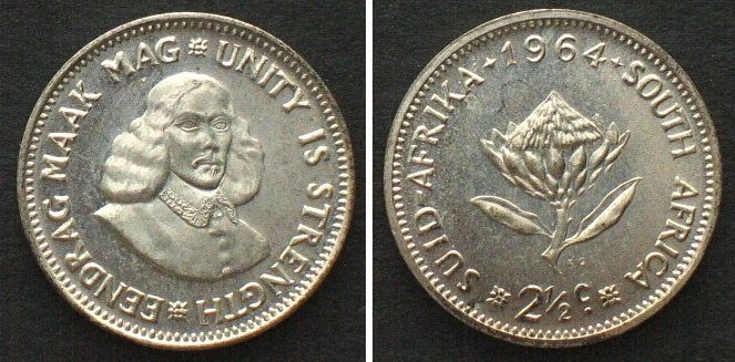 Tutti le monete: SÜDAFRIKA 2 1/2 Cents 1964 Silber Proof PP – Usato da Riehen venduto da sesambestcoins2004