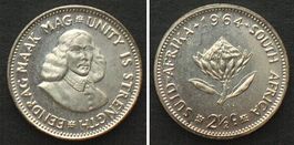 SÜDAFRIKA 2 1/2 Cents 1964 Silber Proof PP
