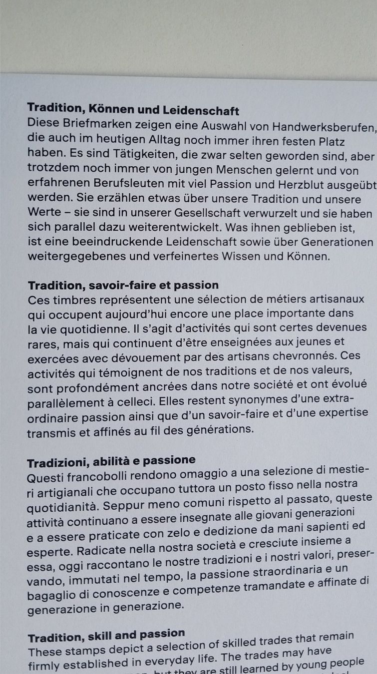 Alle Briefmarken: souvenirblatt "traditionelle handwerksberufe" ** – Neu (gemäss Beschreibung) aus Zürich von var_gmw9 2