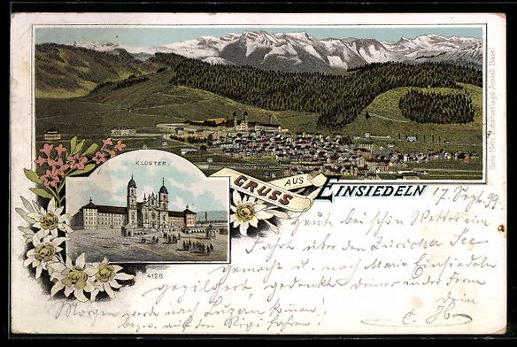 Cartoline postali: Litho Einsiedeln, Ortsansicht und Kloste – Usato da Berlin venduto da bartko-reher