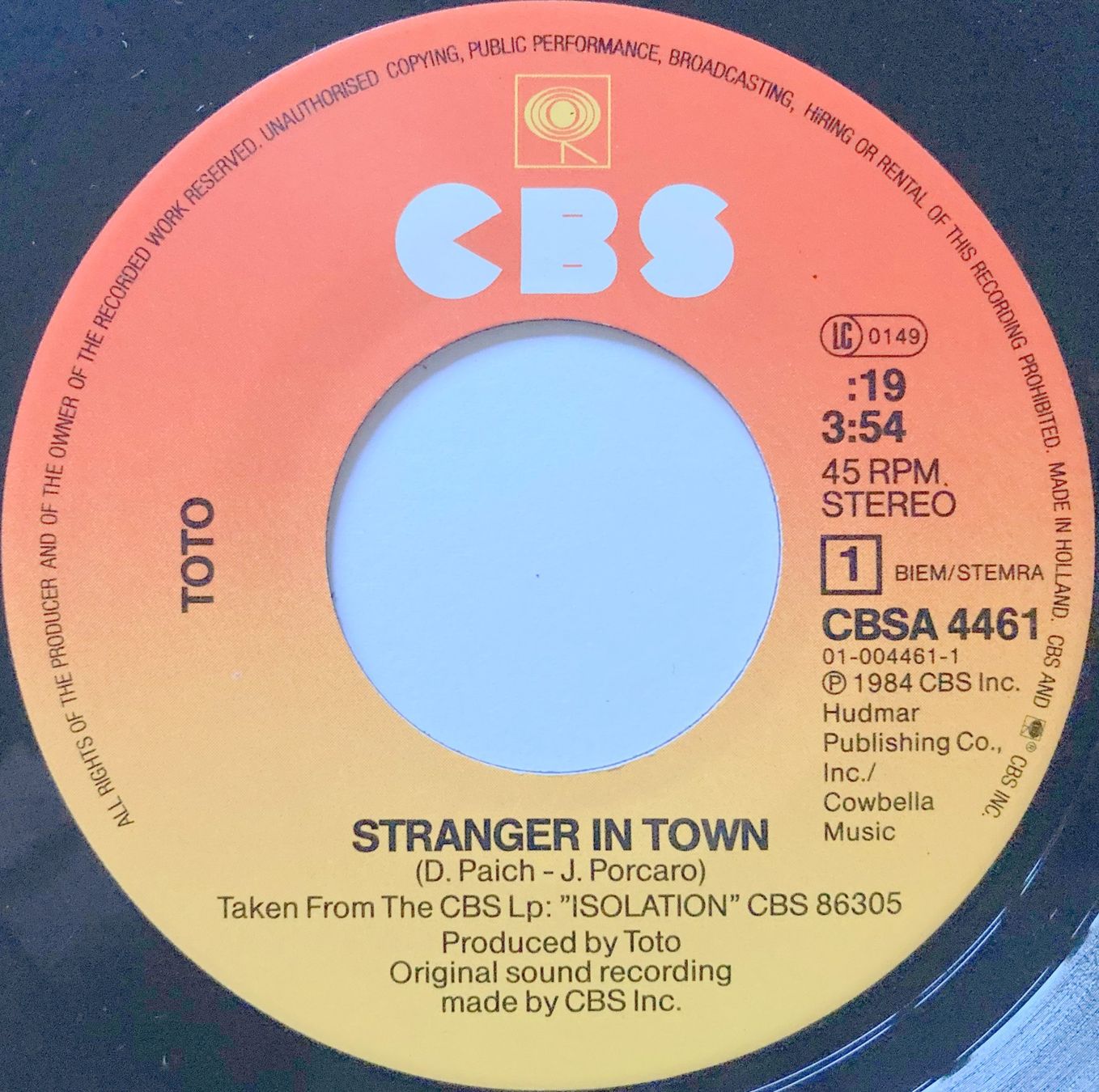 Schallplatten: TOTO - STRANGER IN TOWN – Gebraucht aus Bottens von hotter-than-hell 2