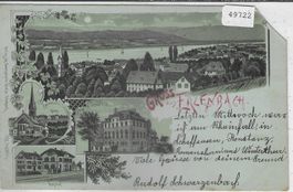 Gruss aus Erlenbach ZH - Kirche, bahnhof, Hotel Kreuz Litho