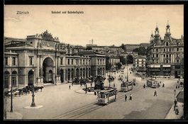 Zürich, Bahnhof mit Bahnhofplatz, Stras