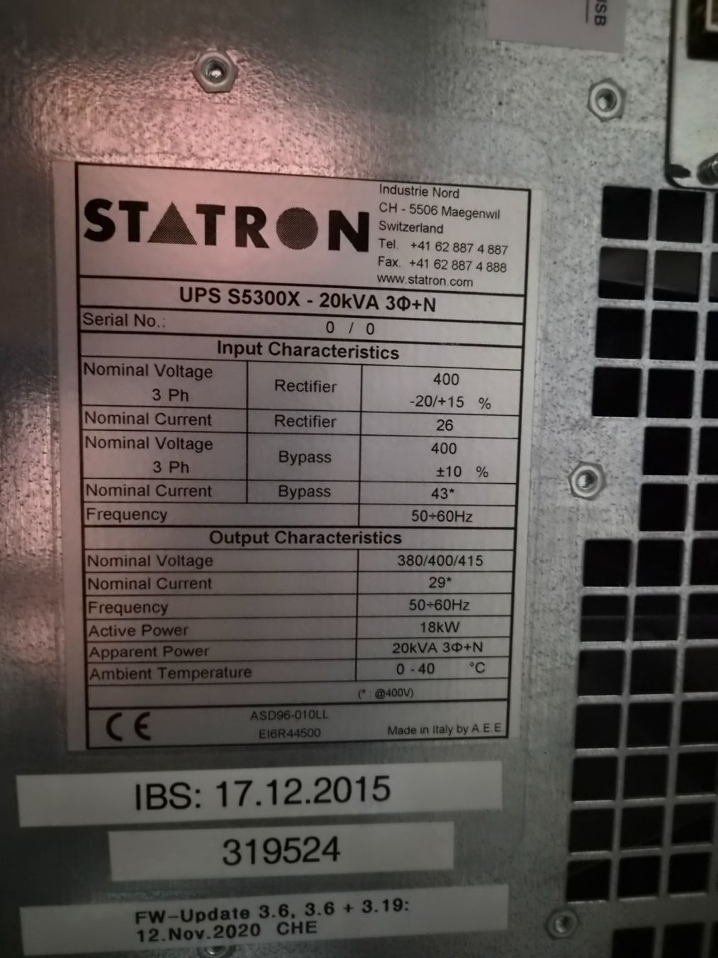 Generatori di corrente: USV Notstrom Anlage 10kVA – Usato da Zuzwil BE venduto da Hegeshalom 2