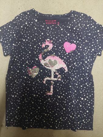 REVIEW Kinder T-Shirt Grösse 128 Flamingo Pailletten 