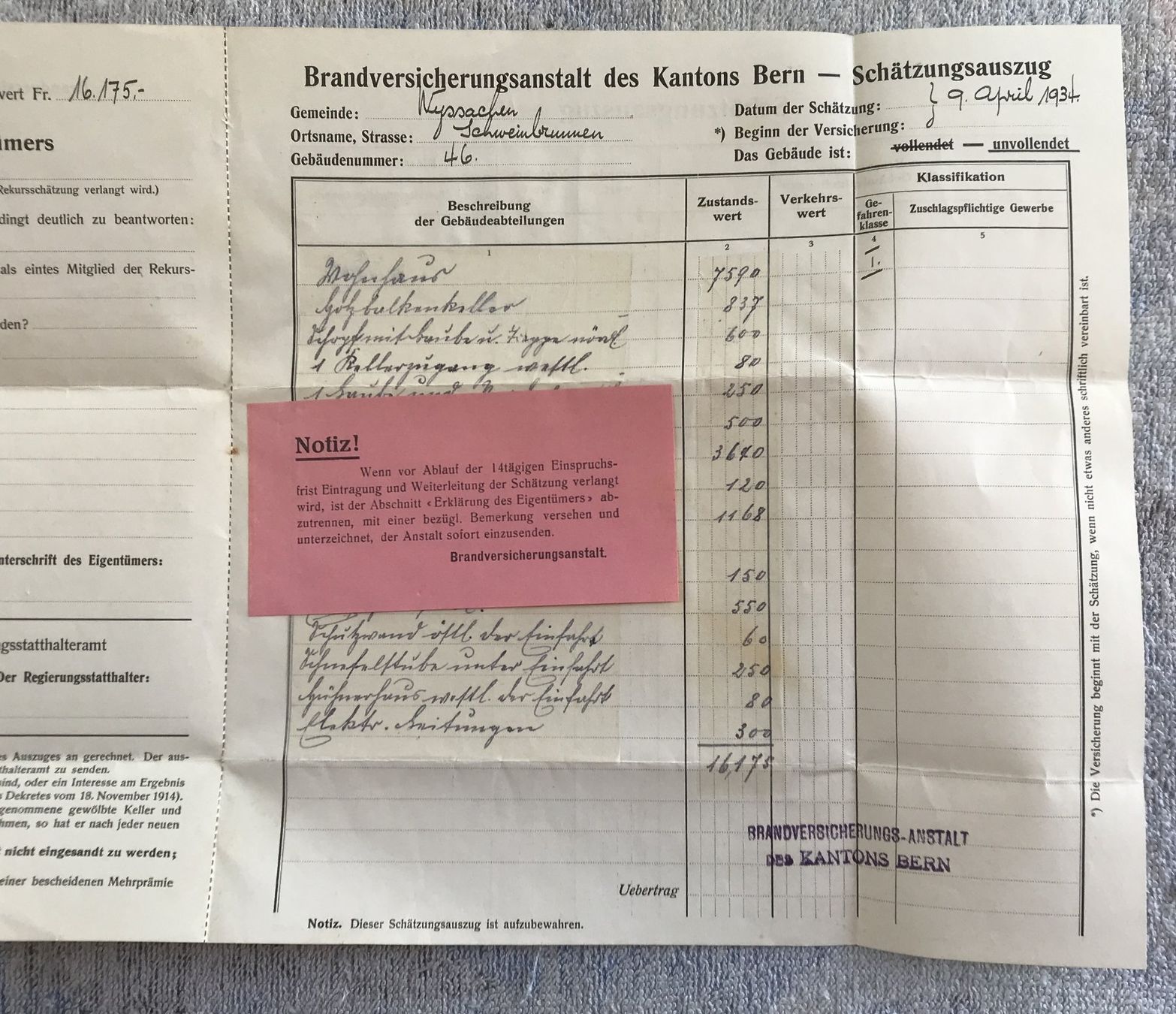 Documenti: BRANDVERSICHERUNG 1934 – Usato da Ostermundigen venduto da wini63 3