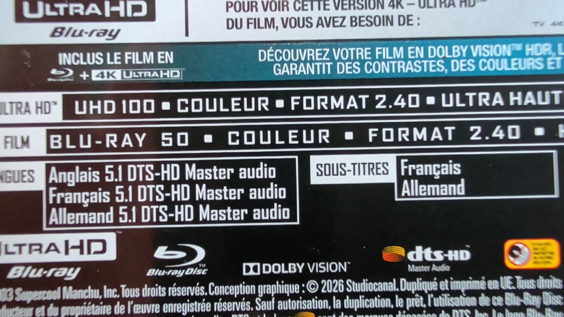 Tous les DVDs: Kill Bill Vol. 2 4K UHD et Blu-ray Neuf  – Neuf (Voir description) à Renens VD par tartompion 2