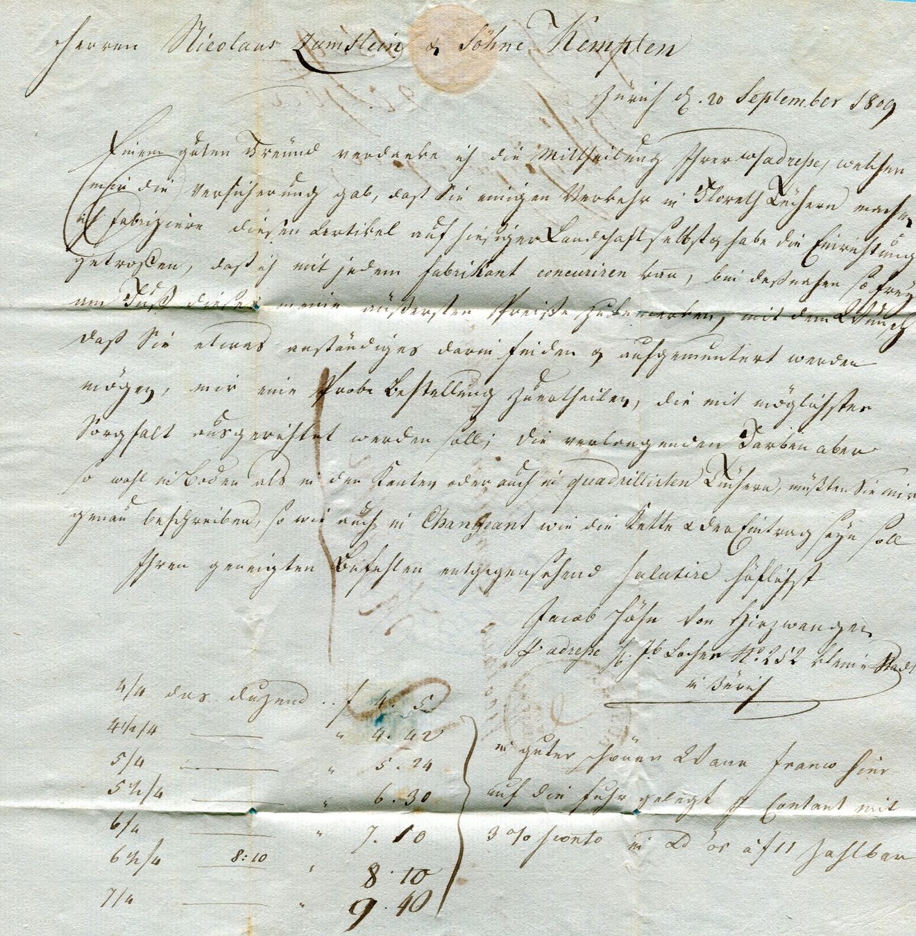 Faltbrief von Zürich nach Kempten 1809 | Kaufen auf Ricardo