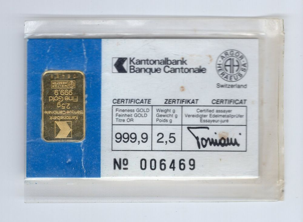 Metalli preziosi: (2251) 2,5 gr. Goldbarren Kantonalbank – Usato da Rüthi (Rheintal) venduto da erdnuessli1