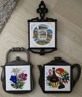 3 Untersetzer Gusseisen mit Keramikfliesen 