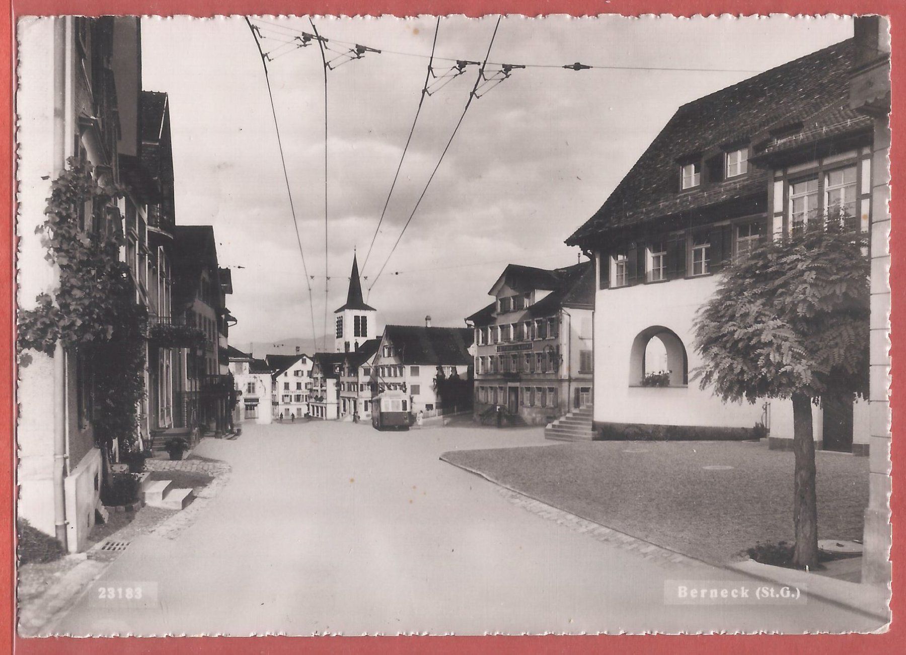 Ansichtskarten: Berneck - Trolley-Bus im Dorf - 1943 – Gebraucht aus Fislisbach von Porano