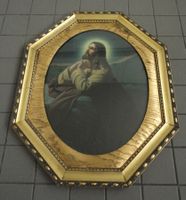 Altes Jesusbild Druck hint. Glas Holzrahmen62cmx 52cmx2,5cm