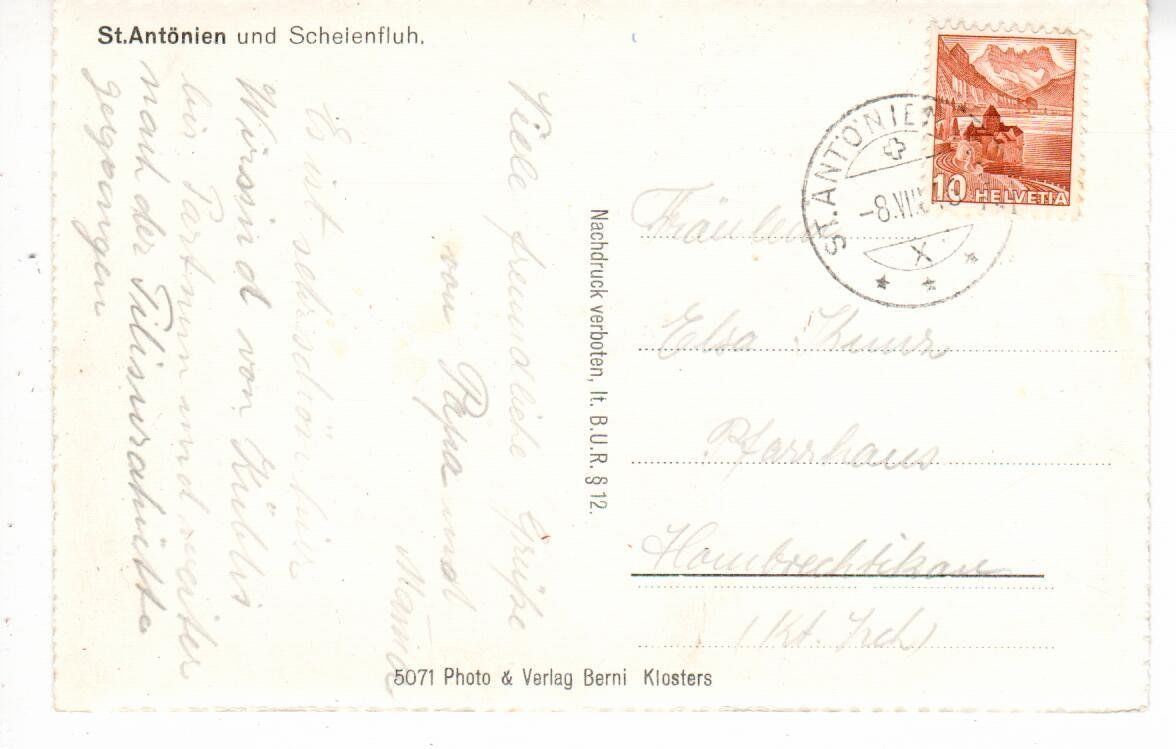 Cartoline postali: St. Antönien 1946 – Usato da Wolhusen venduto da Curver9 1