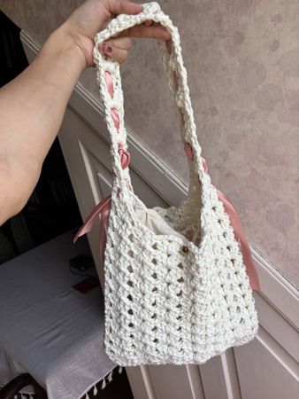 🌷Gehäkelte Cottagecore Tasche Weiss Neu