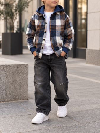 CHEMISE CHAUDE ENFANT À CAPUCHE À CARREAUX