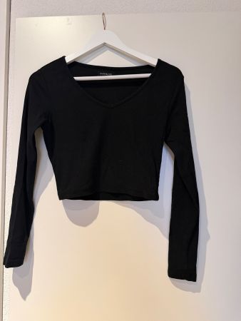 Even&Odd langarm crop Shirt, schwarz, Gr. S
