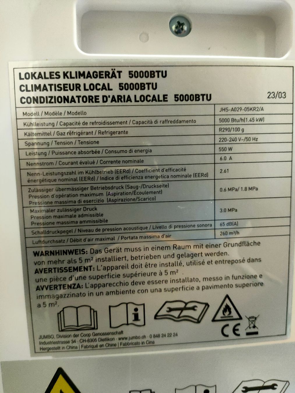 Condizionatori: Lokales Klimagerät Ayce 5000BTU – Usato da Eschenz venduto da Cien91 1