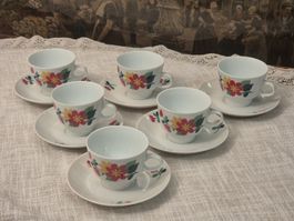 Vintage Colditz GDR Kaffeeservice 6 Tassen Blumen