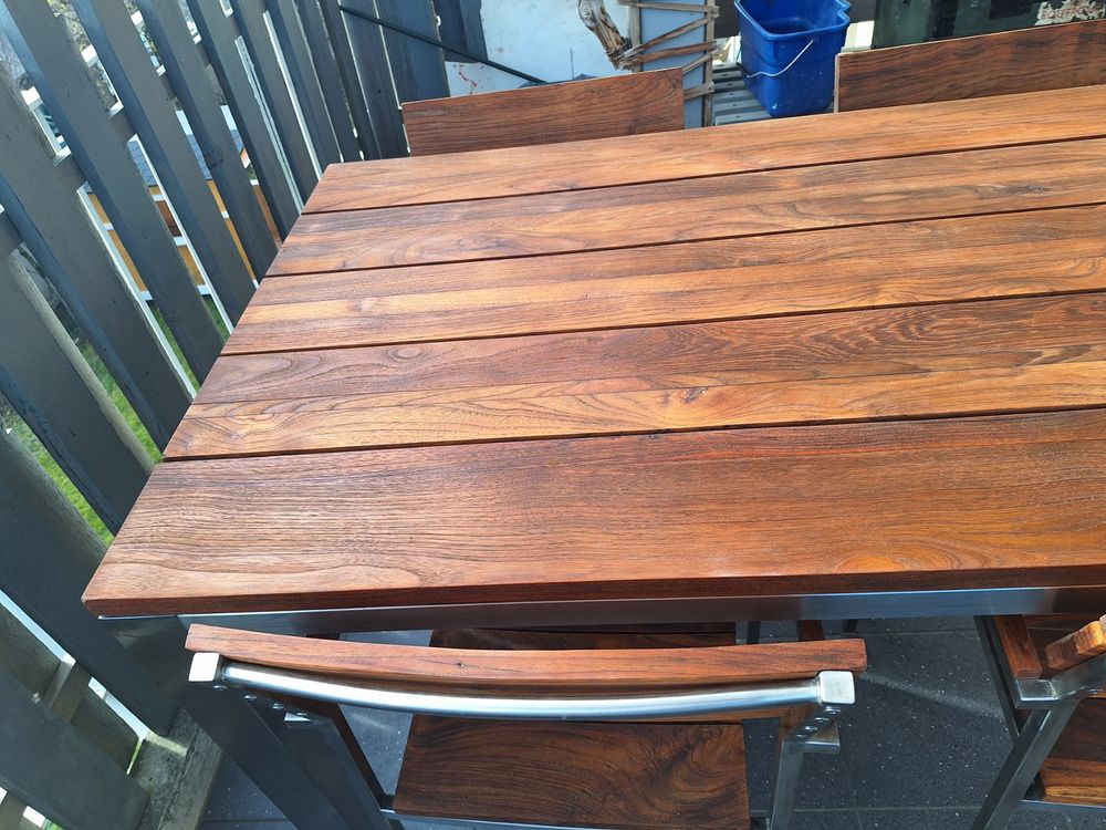 Gartentisch und 6 Stühle Teak und Edelstahl 4