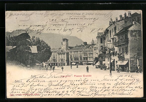 Cartoline postali: AK Locarno, Piazza Grande, 1905 – Usato da Berlin venduto da bartko-reher