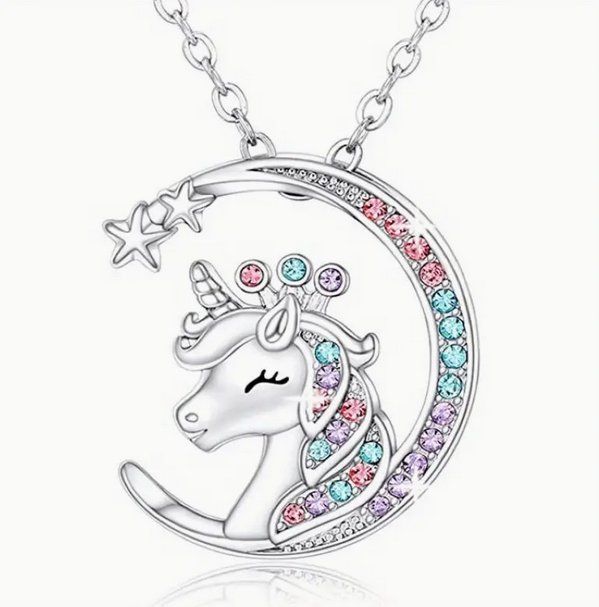 Catenine: SÜSSES MOND EINHORN HALSKETTELI SILBERFARBEN  NEU – Nuovo e nell'imballaggio originale da Bad Ragaz venduto da Schtupsi