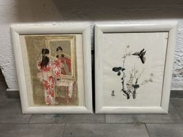 Zwei gerahmte japanische Bilder