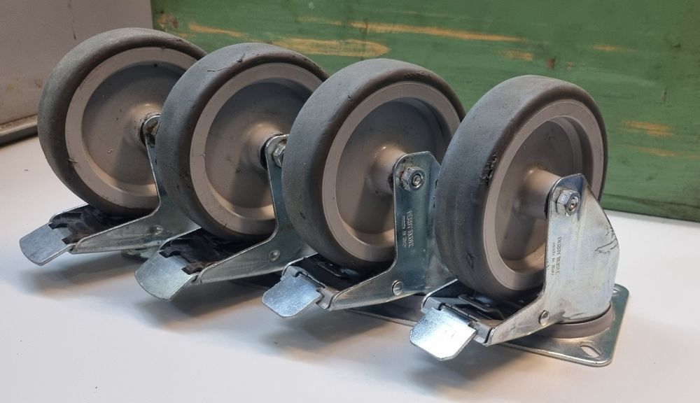 4x Transportrollen 125 Mm – Schwerlastlenkrollen Mit Bremse, Blau, Für Drinnen & Draußen