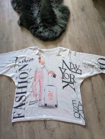 Feiner Strick Pullover Print New York Fashion Gr. L Sommer
