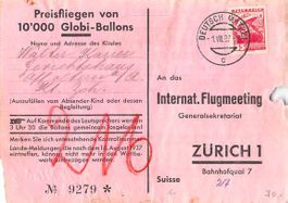 GLOBI Ballonflug vom FLUGMEETING Zürich 1937 DEUTSCH MATREI