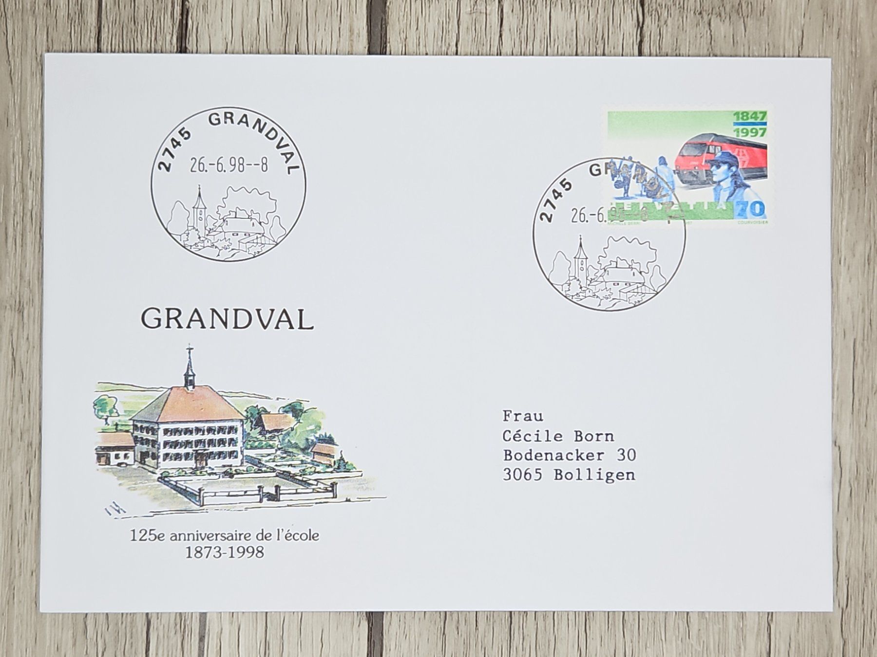 Alle Briefmarken: CL11 Enveloppe + Timbre Suisse 1998 – Gebraucht aus Cousset von Patrick_Collections