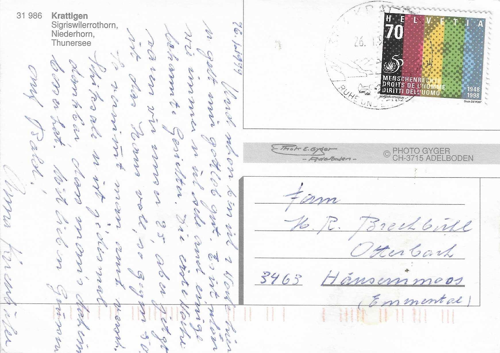 Cartoline postali: Krattigen BE – Usato da Rothrist venduto da Stranglehold 1