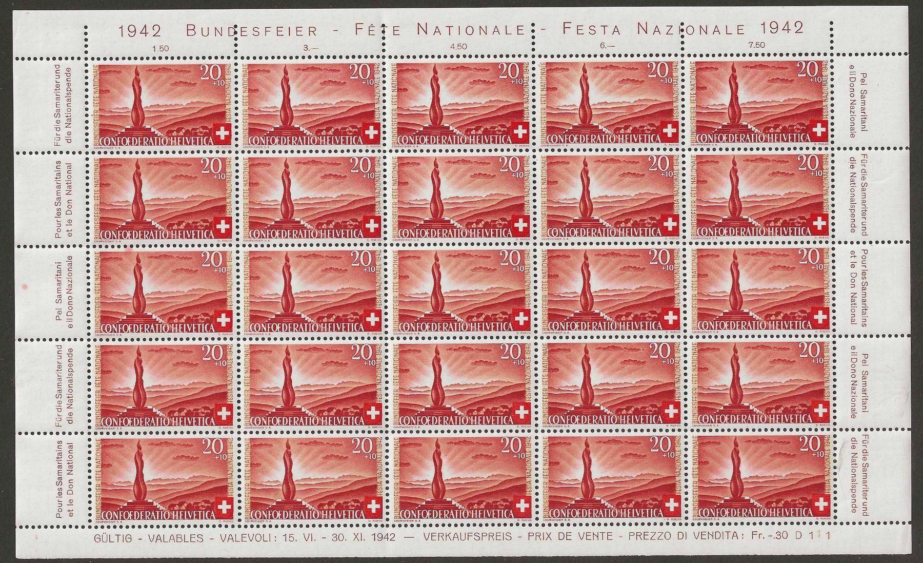 Tutti i francobolli: 1942 : Pro Patria Nr. B15 + B16 im Bogen, postfrisch ** – Nuovo (secondo la descrizione) da Gümligen venduto da Geniusbuy 1