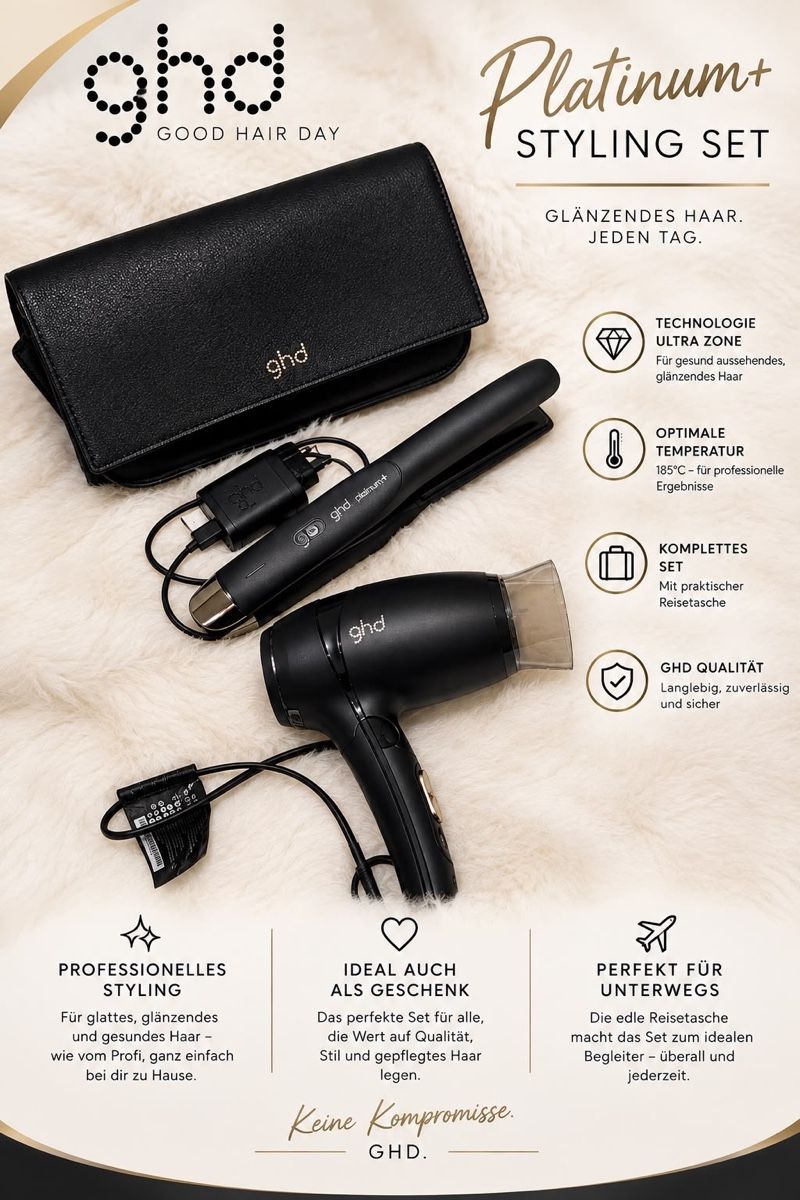 Accessori per capelli: Set styling GHD Platinum+ piastra e asciugacapelli nero – Nuovo (secondo la descrizione) da Aarburg venduto da has_s5yb