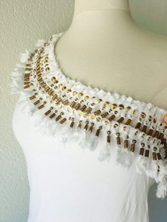 TOP SOMMERTOP M 38 WEISS GOLD CATHERINE MALANDRINO Tunika