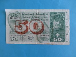 Schweizer Banknote 50 Franken 1961, Serie 14A, gebraucht