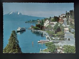 Schiff, Weggis Promenade mit Pilatus Berg, dat 1977