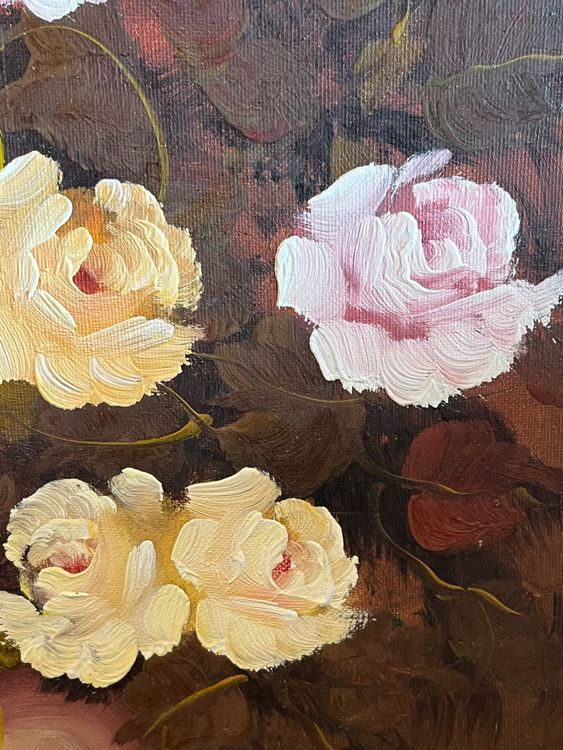 Gemälde: Blumenölgemälde, Rosen in Vase, Vintage Wandkunst – Gebraucht aus Basel von Kaffee_und_Kunst 6