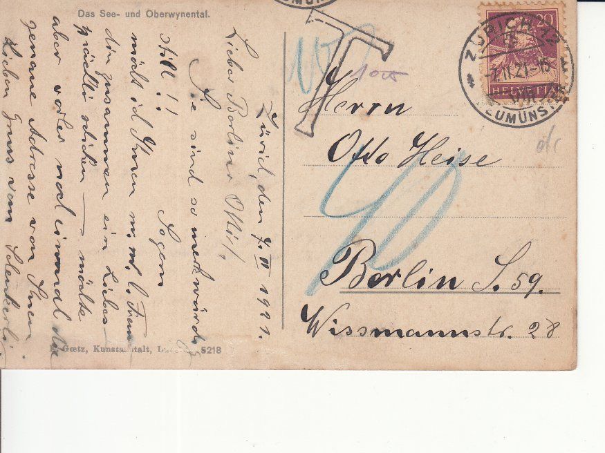 Cartoline postali: See- Oberwyntal 1921 – Usato da Bürglen TG venduto da StampGraf 1