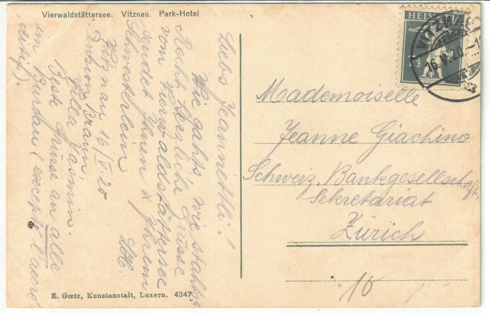 Ansichtskarten: Vitznau - Parkhotel - Litho – Gebraucht aus Ettingen von Kartenplanet 1