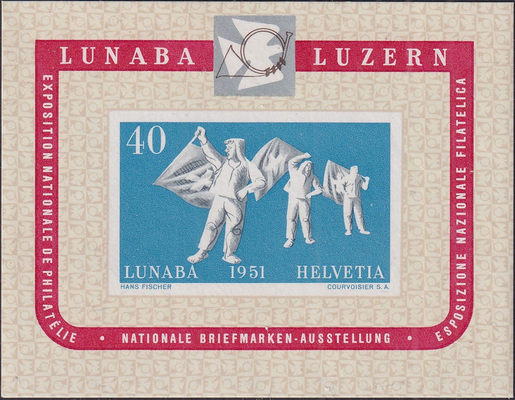 Tutti i francobolli: 1951: W32 LUNABA-BLOCK postfrisch **, Kat: 250.- – Usato da Sursee venduto da Luzernerraute