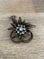 Vintage Brosche,Trachtenbrosche mit Edelweiss und Strass