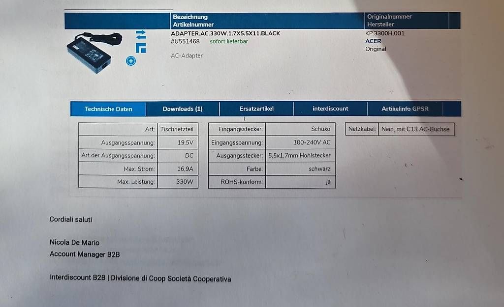 Acer Caricabatterie: Alimentatore Acer – Nuovo (secondo la descrizione) da Vacallo venduto da Sirvio999 1