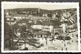 Neuchâtel Tram Place Pury et Collègiale Carte postale PK