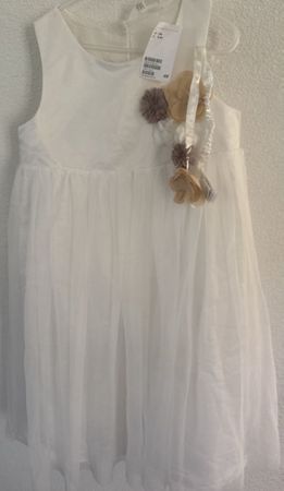 Festkleid H&M weiss mit Blumenapplikationen Grösse 134