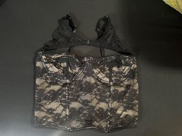 Damen Korsett Top Schwarz Spitze Grösse M