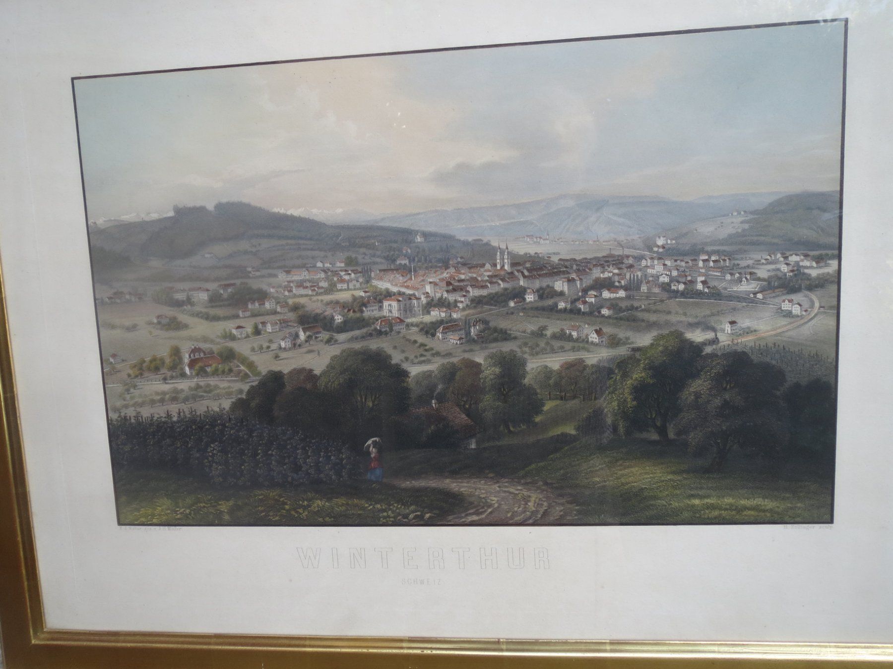 Stiche: Winterthur - Kupferstich um 1850 - Goldrahmen – Gebraucht aus Tagelswangen von Miski