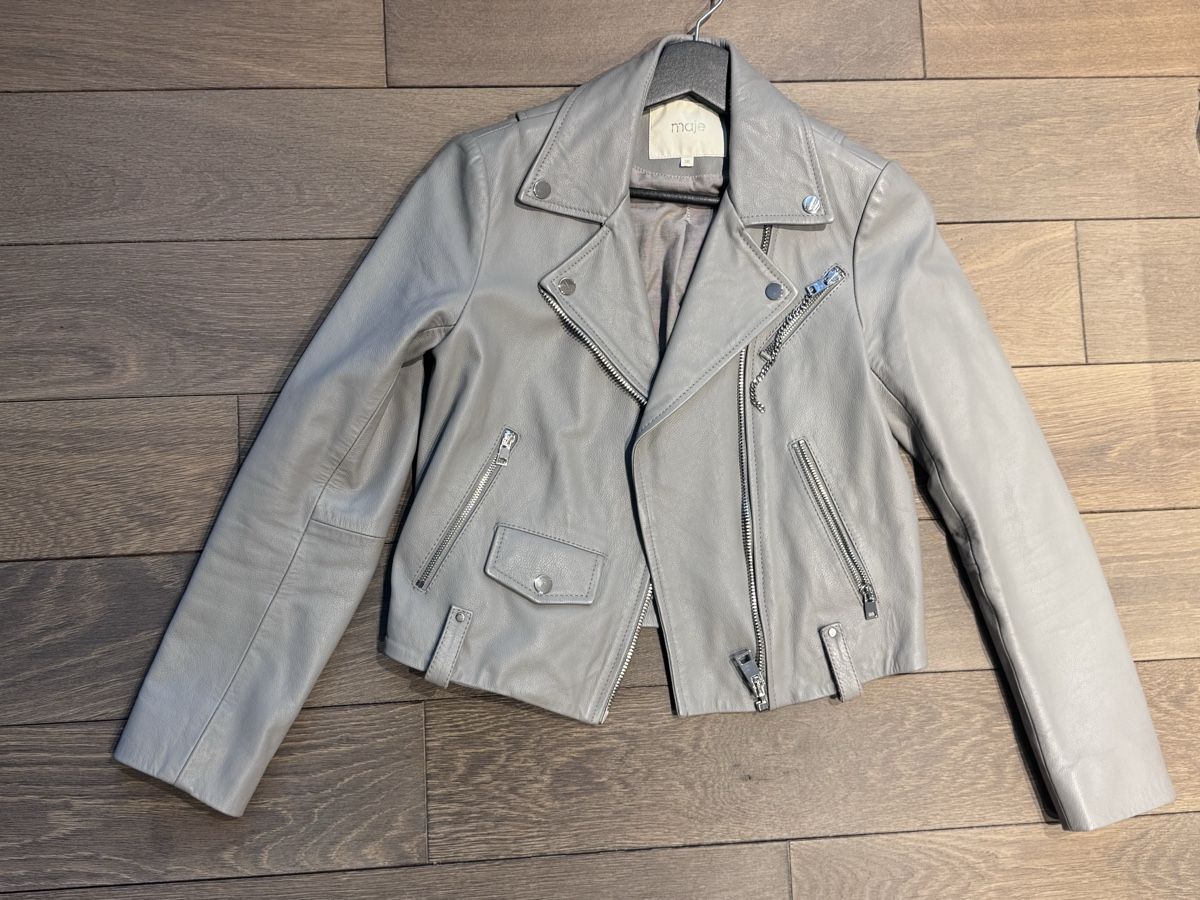 Maje Giacche: MAJE Leather Biker Jacket - Light Grey - Size 36 (S) – Usato da Küsnacht ZH venduto da Taleia80