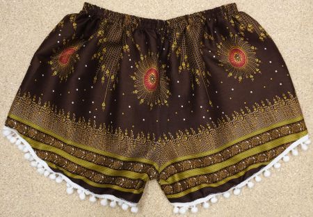 Shorts kurze Festival Hose aus Viskose mit Pompons
